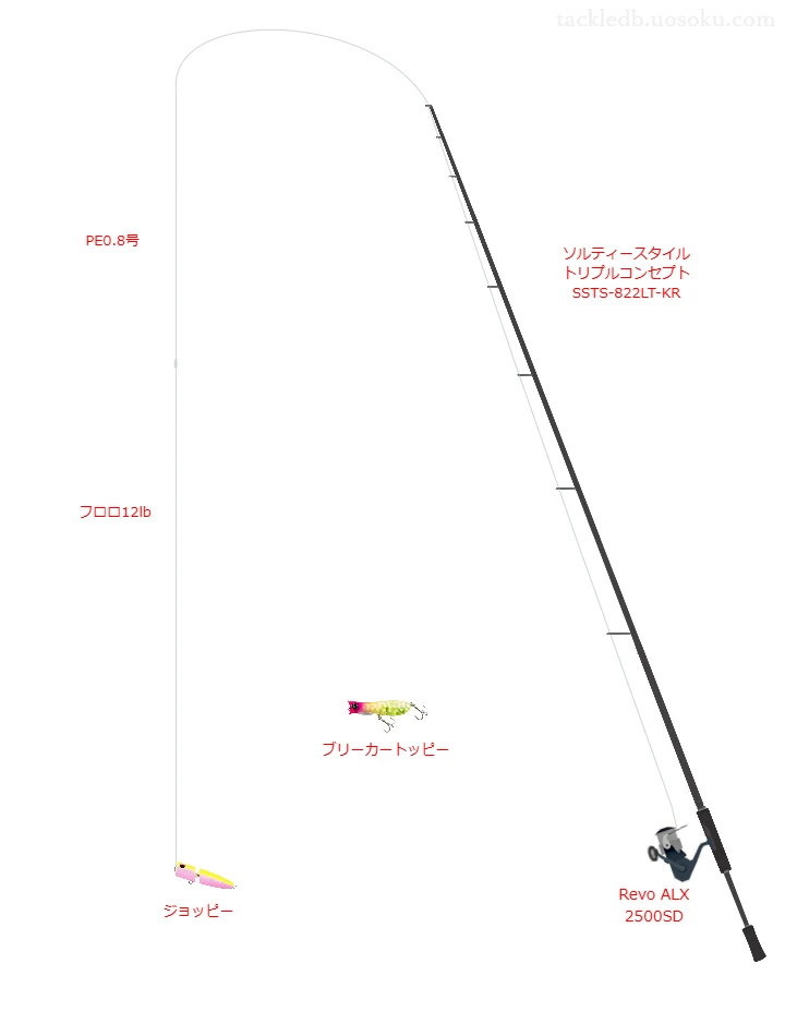 ソルティースタイル トリプルコンセプト SSTS-822LT-KRとRevo ALX 2500SD,PE0.8号によるチニングタックル