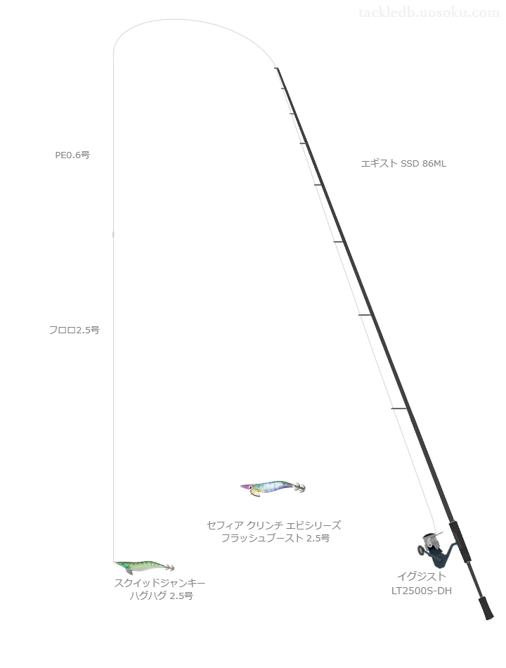 スクイッドジャンキー ハグハグ 2.5号におすすめのエギングタックル【エギスト SSD 86ML】