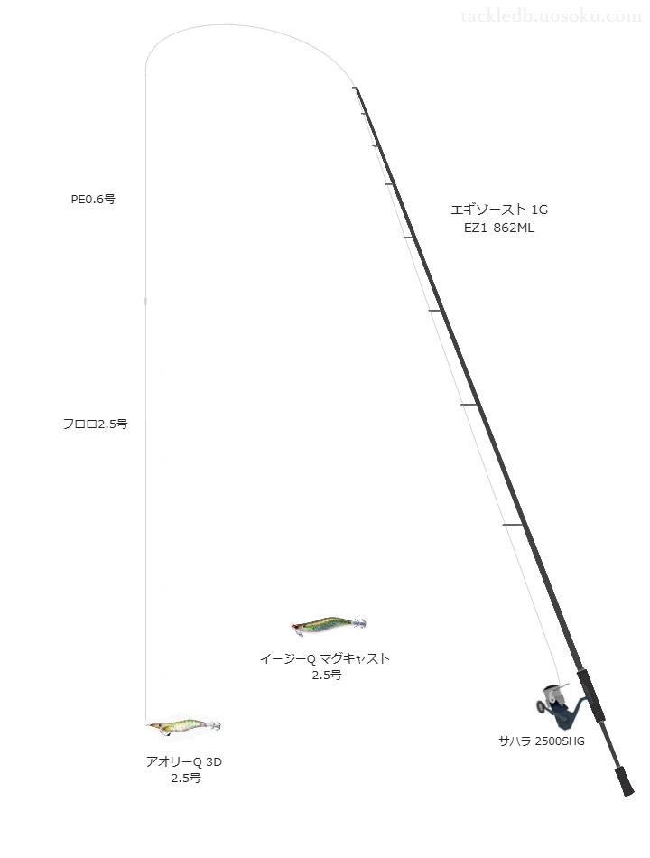 【小友漁港】アオリーQ 3D 2.5号のためのエギングタックル【エギゾースト 1G EZ1-862ML】
