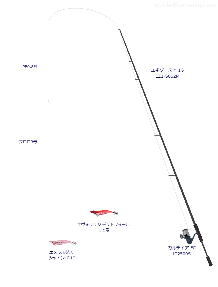 エギゾースト 1G EZ1-S862Mとカルディア FC LT2500S,PE0.8号によるエギングタックル