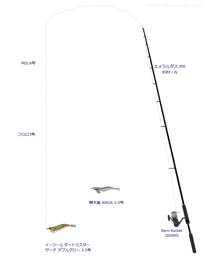 イージーQ ダートマスター サーチ ダブルグロー 3.5号におすすめのエギングタックル【エメラルダス MX 89M・N】