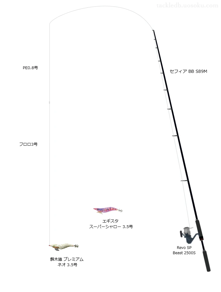 【荘内半島】餌木猿プレミアム ネオ3.5号のためのエギングタックル【セフィア BB S89M】