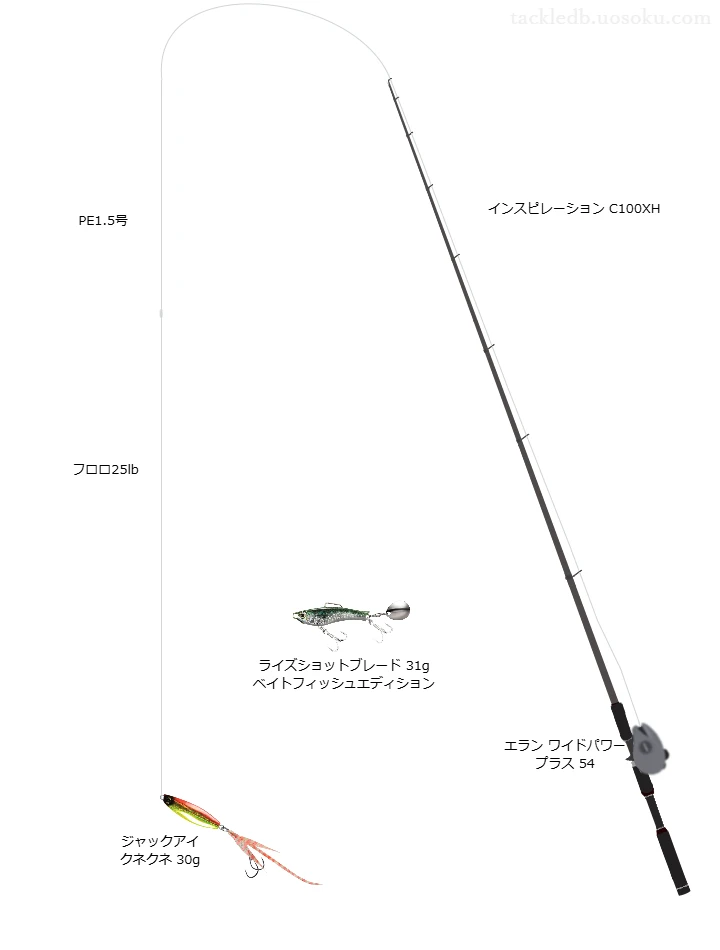 インスピレーション C100XHとエラン ワイドパワー プラス 54,ジャックアイ クネクネ30gによるロックフィッシュタックル【仮想インプレ】