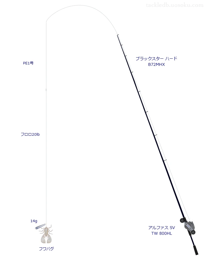 ブラックスター ハード B72MHXとアルファス SV TW 800HL,PE1号によるロックフィッシュタックル