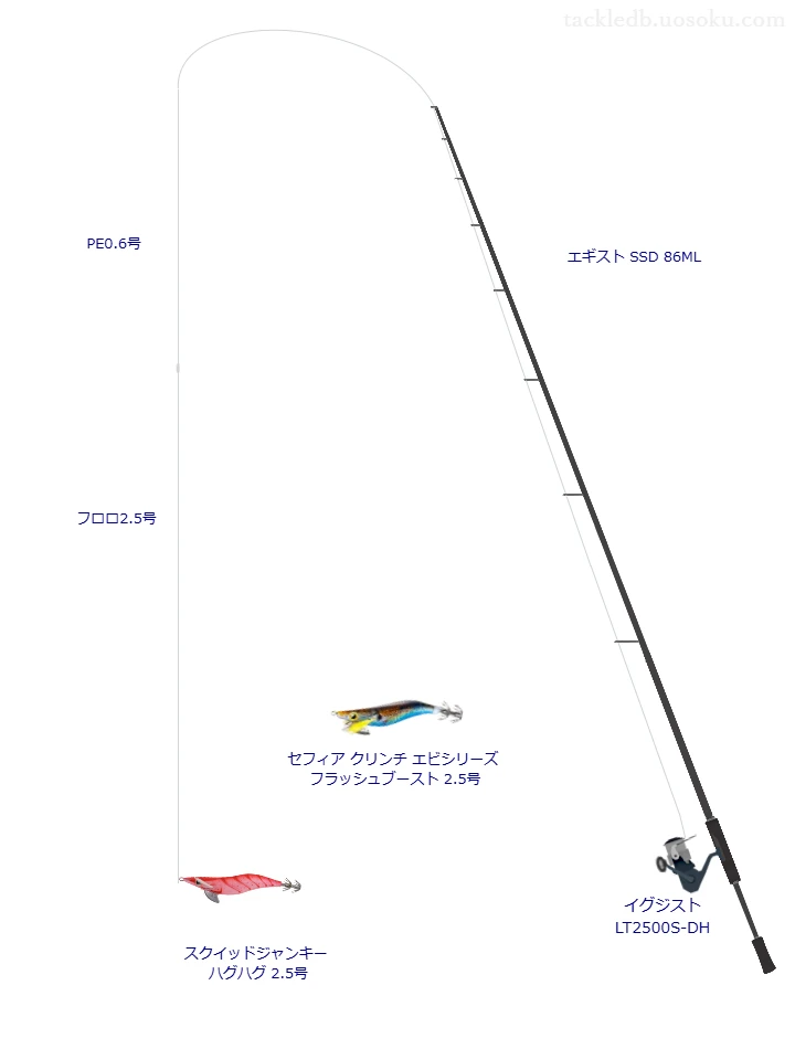 スクイッドジャンキー ハグハグ 2.5号におすすめのエギングタックル【エギスト SSD 86ML】