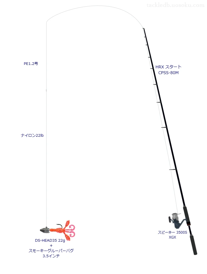 22.0gのリグを扱うロックフィッシュタックル【HRX スタート CPSS-80M】