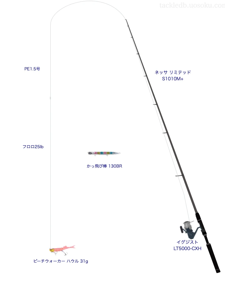 シマノのネッサ リミテッド S1010M+を使用したサーフタックル【仮想インプレ】