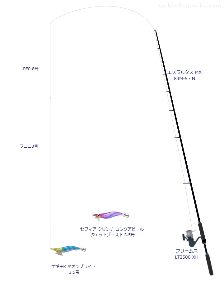 エギ王K ネオンブライト 3.5号のためのスピニングタックル。ダイワのロッドとダイワのリール