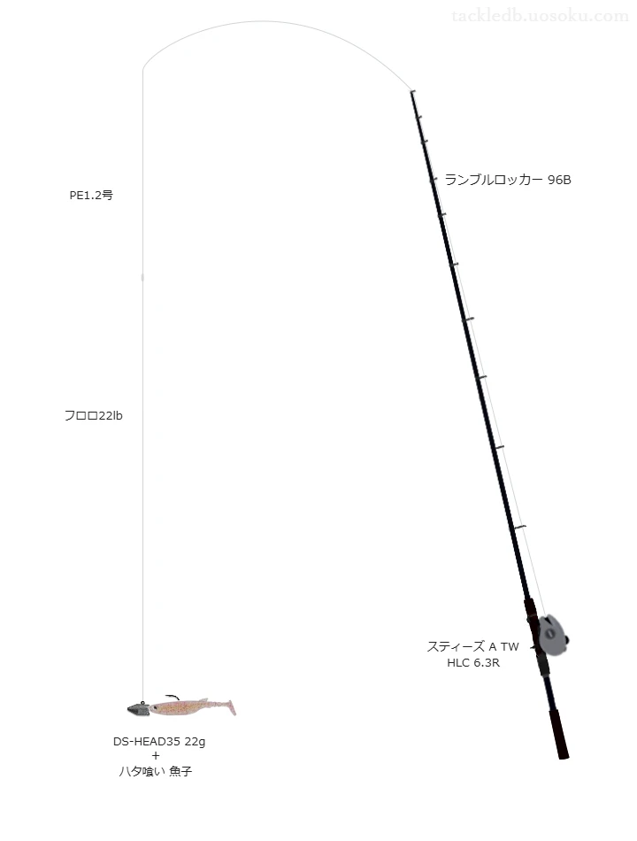 ハタ喰い 魚子ジグヘッドリグのためのロックフィッシュタックル。ドリームアップのロッドとダイワのリール