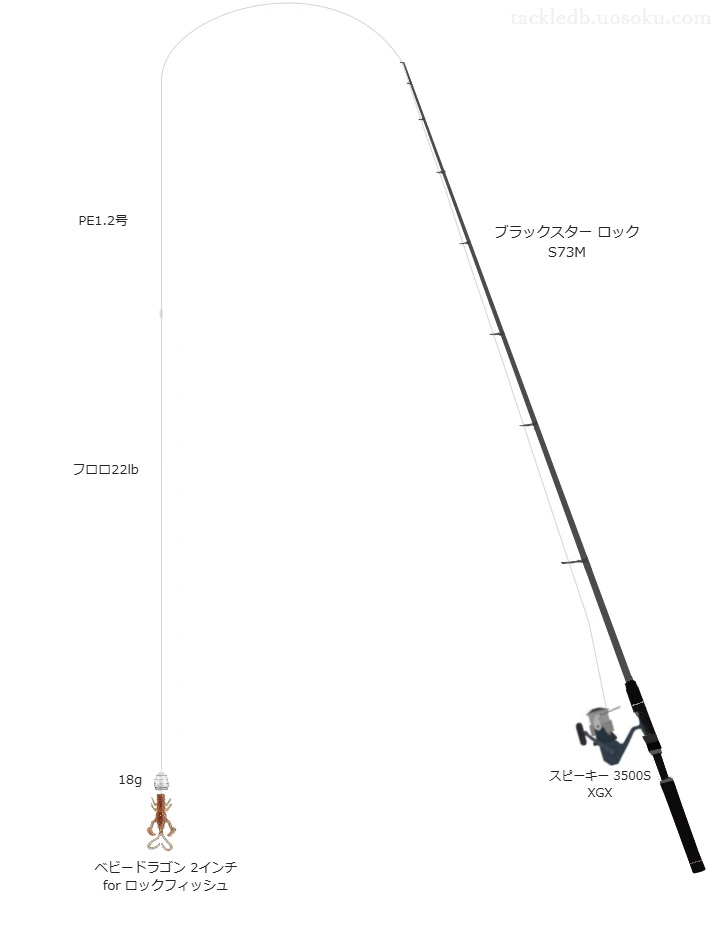 中級者向けロックフィッシュタックル。ブラックスター ロック S73Mとテイルウォークのリール