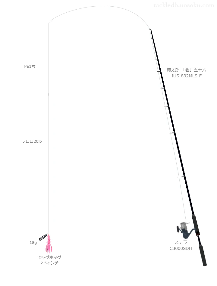 海太郎 「碧」五十六 IUS-832MLS-Fとシマノのリールでジャグホッグ 2.5インチフリーリグを使用するタックル