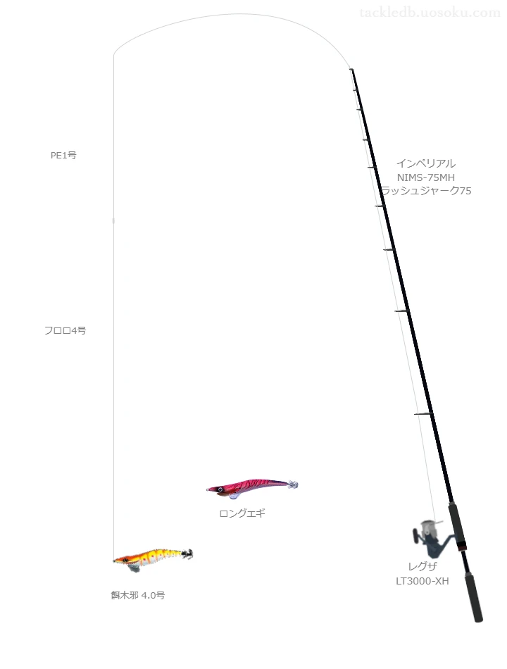 インペリアル NIMS-75MH ラッシュジャーク75とPE1号ラインによるエギングタックル