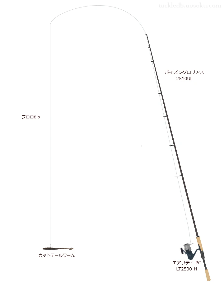 ポイズングロリアス 2510ULとダイワのリールでカットテールワームネコリグを使用するタックル
