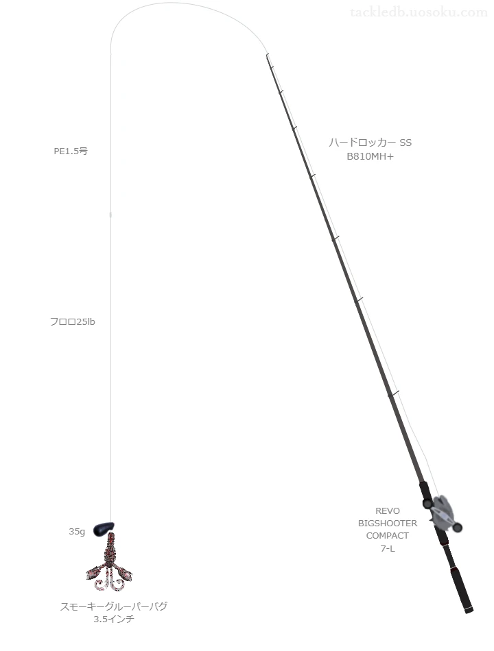 ハードロッカー SS B810MH+とREVO BIGSHOOTER COMPACT 7-L,PE1.5号によるロックフィッシュタックル