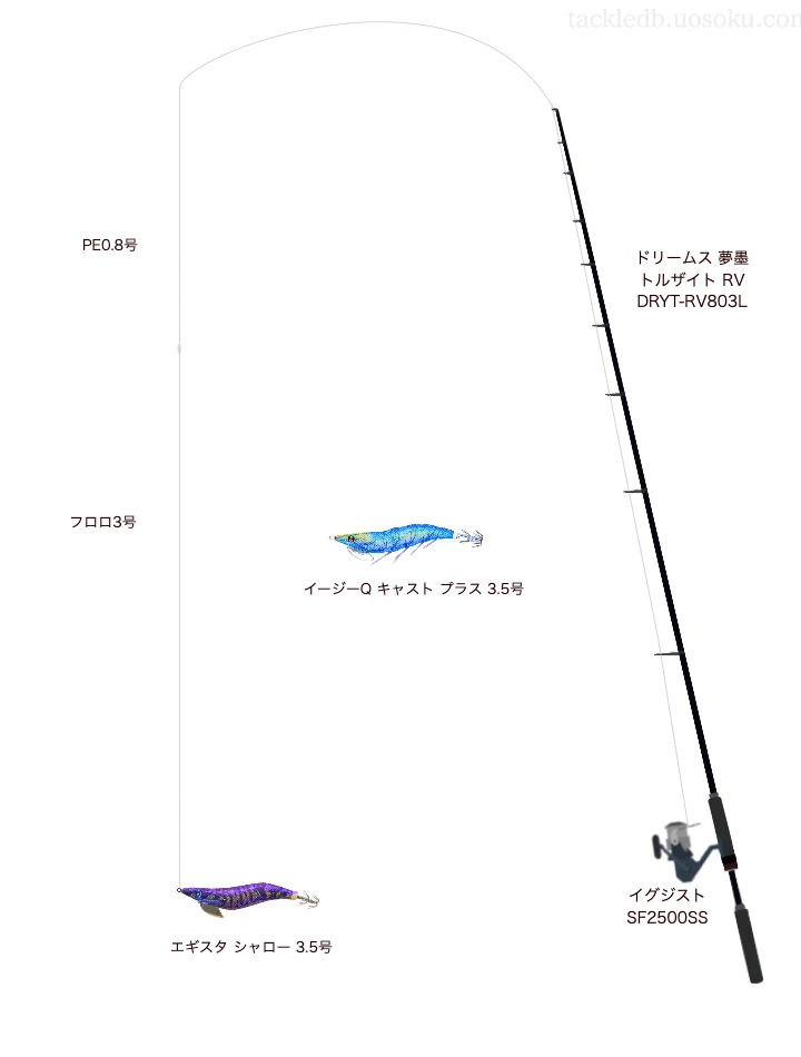 ドリームス 夢墨 トルザイト RV DRYT-RV803Lとイグジスト SF2500SSを組み合わせたエギングタックル【仮想インプレ】