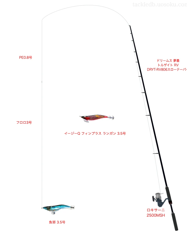 ドリームス 夢墨 トルザイト RV DRYT-RV806スローテーパーとロキサーニ 2500MSHを組み合わせたエギングタックル【仮想インプレ】