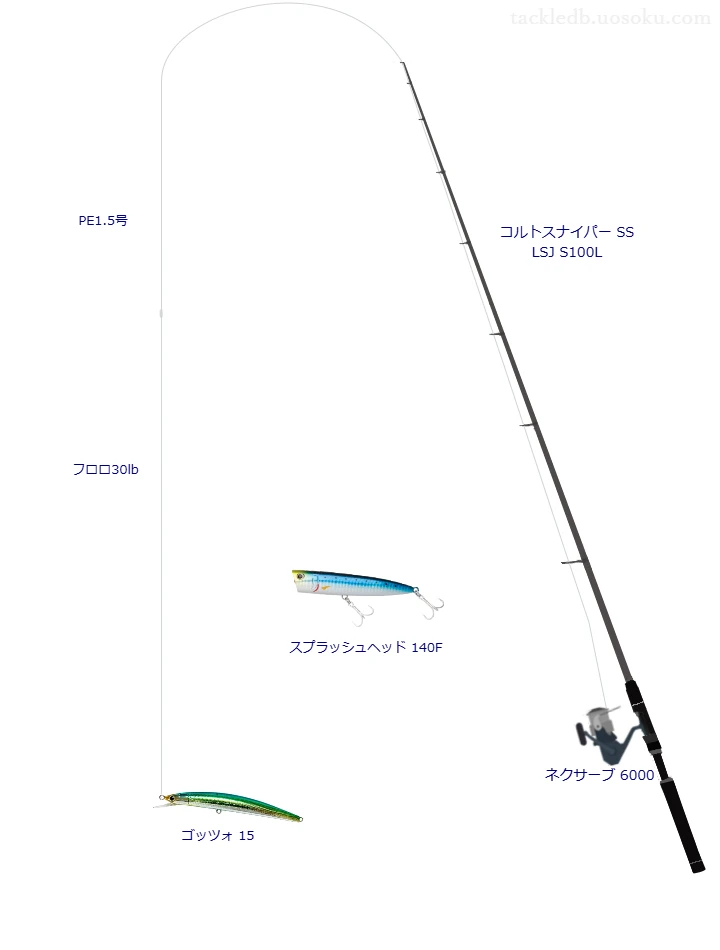 ウエイトが25.0g程度のルアーのためのソルトルアータックル【ゴッツォ 15】