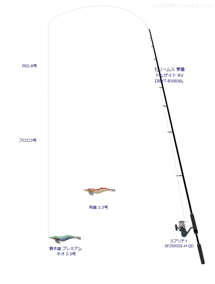 餌木猿プレミアム ネオ3.5号を使うエギングタックル【ドリームス 夢墨 トルザイト RV DRYT-RV806L】