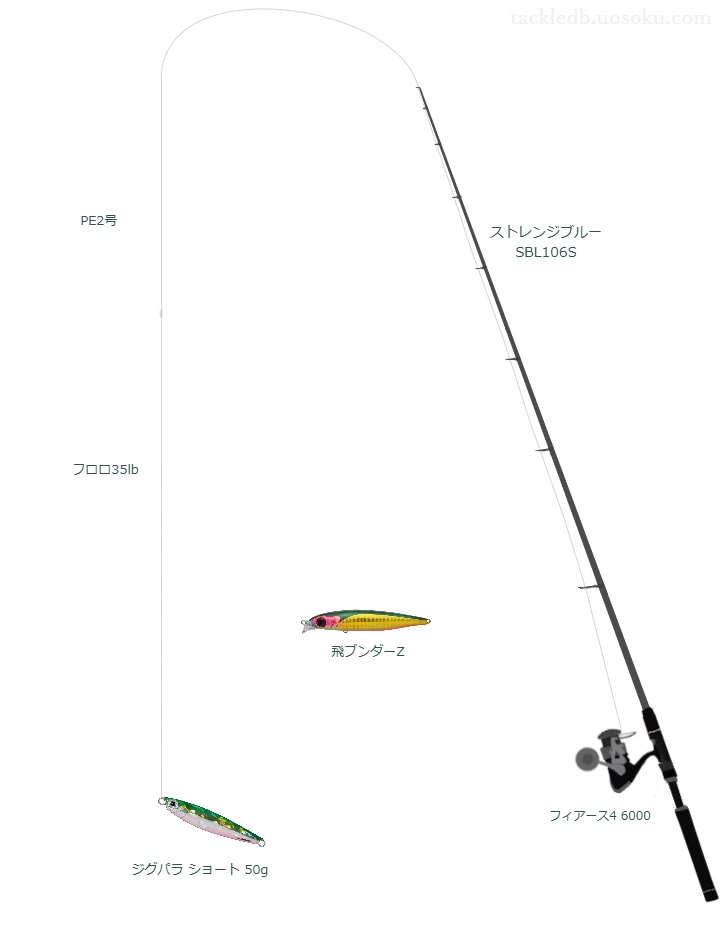 ウエイトが50.0g程度のルアーのためのショアジギングタックル【ジグパラ ショート 50g】