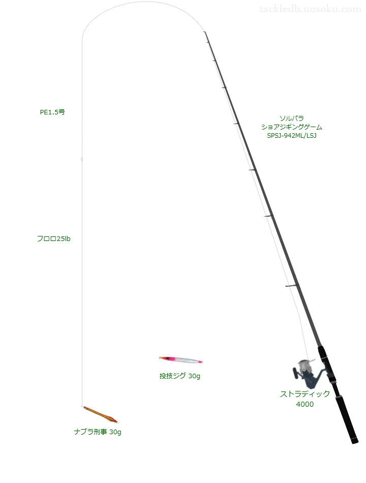 ウエイトが30.0g程度のルアーのためのショアジギングタックル【ナブラ刑事 30g】