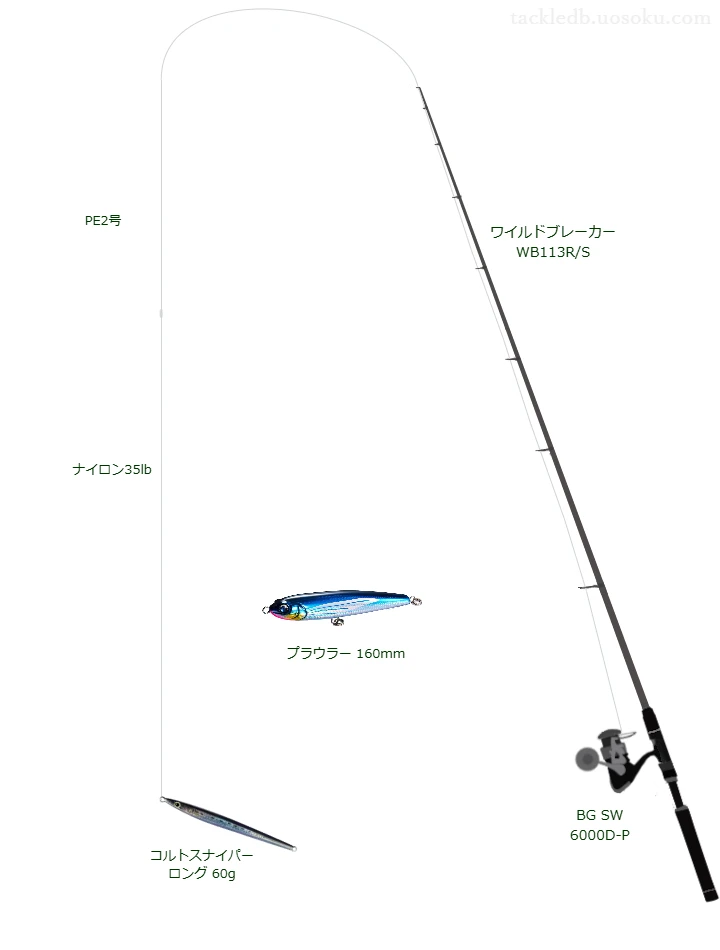 ワイルドブレーカー WB113R/SとPE2号ラインによるロックショアタックル