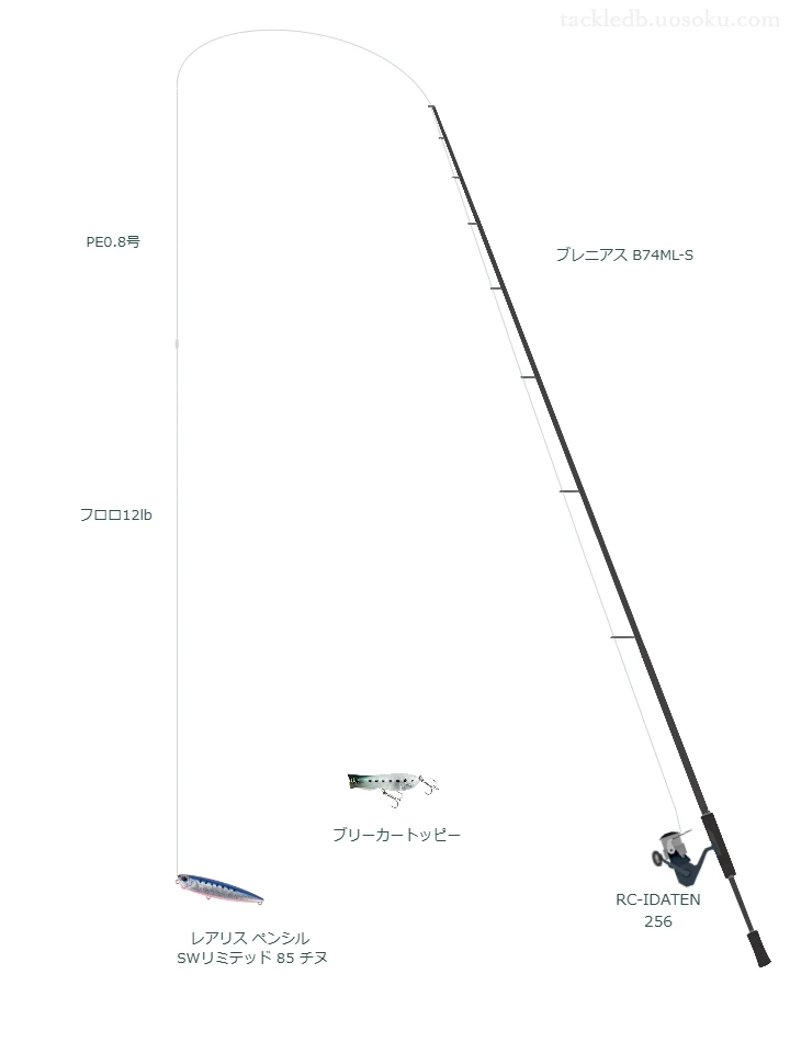 ブレニアス B74ML-SとRC-IDATEN 256,レアリス ペンシル SWリミテッド 85 チヌによるチニングタックル【仮想インプレ】