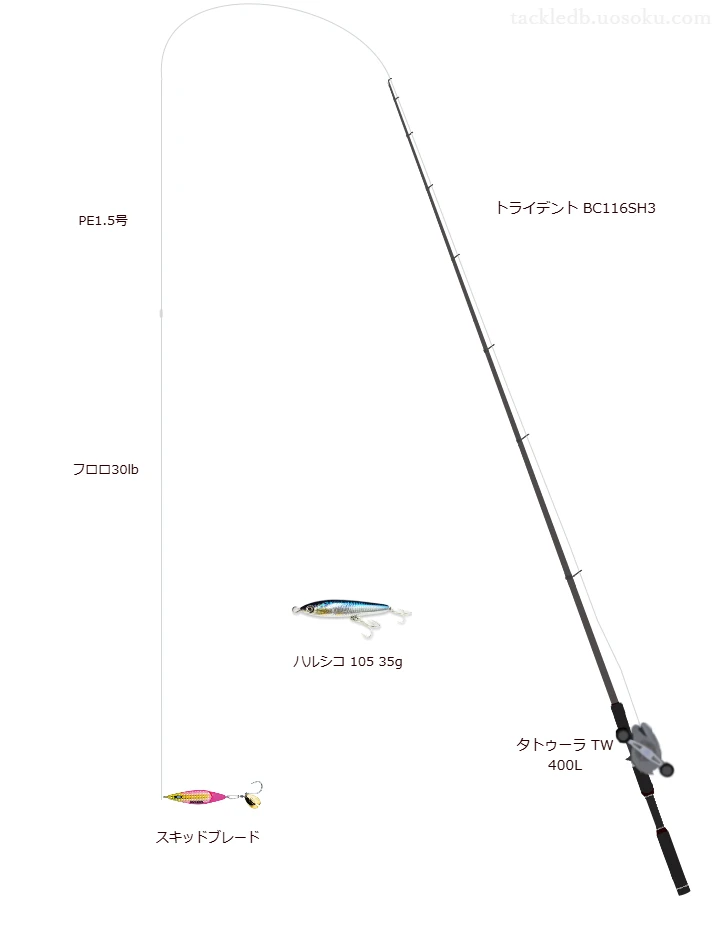 トライデント BC116SH3とタトゥーラ TW 400L,スキッドブレードによるソルトルアータックル【仮想インプレ】