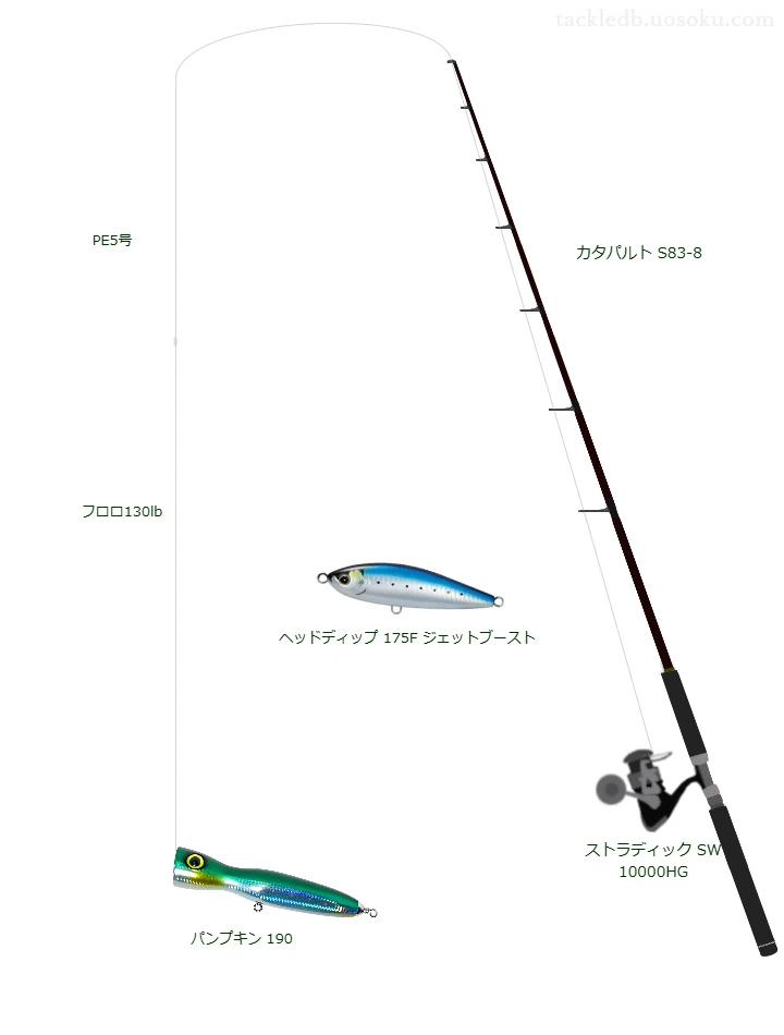 ウエイトが120.0g程度のルアーのためのキャスティングタックル【パンプキン 190】