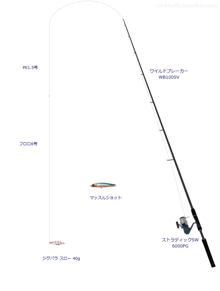ワイルドブレーカー WB100SVとシマノのリールでジグパラ スロー 40gを使用するタックル