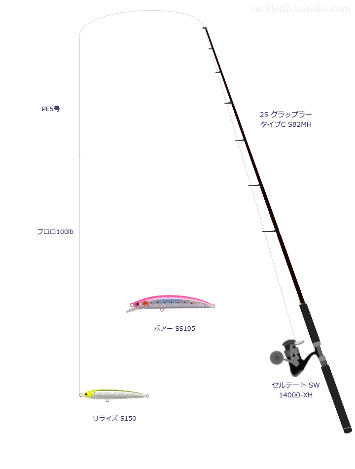 25 グラップラー タイプC S82MHとセルテート SW 14000-XH,PE5号によるキャスティングタックル