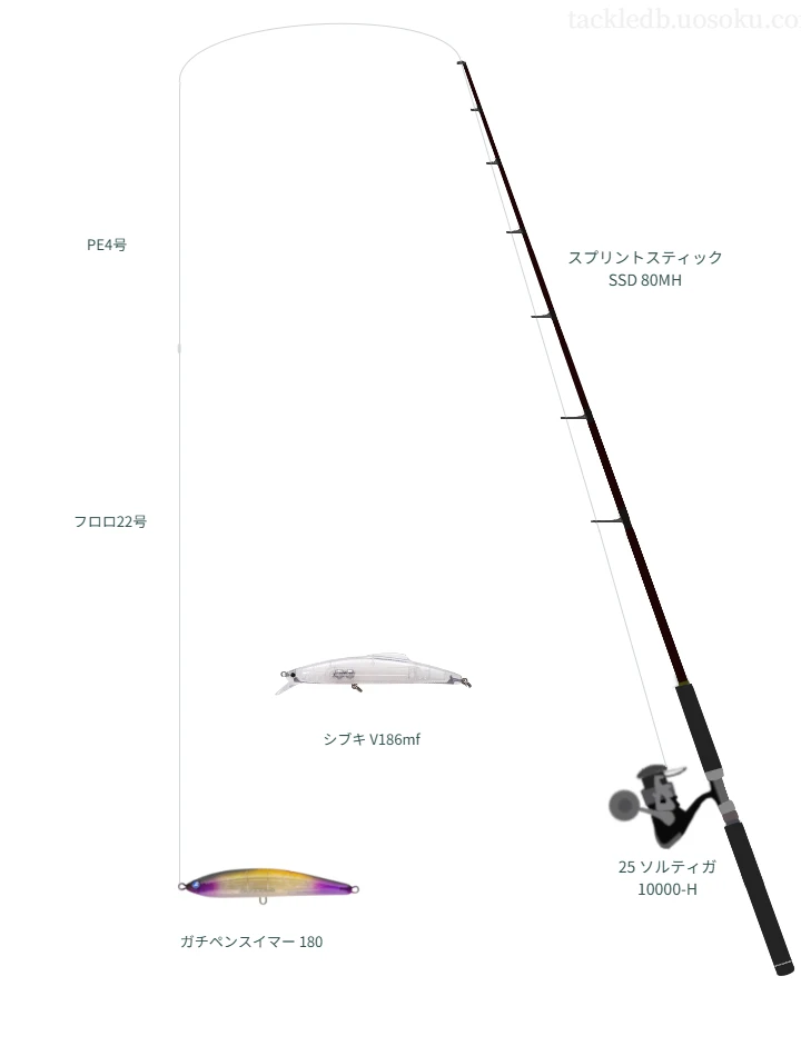 ウエイトが60.0g程度のルアーのためのキャスティングタックル【ガチペンスイマー 180】