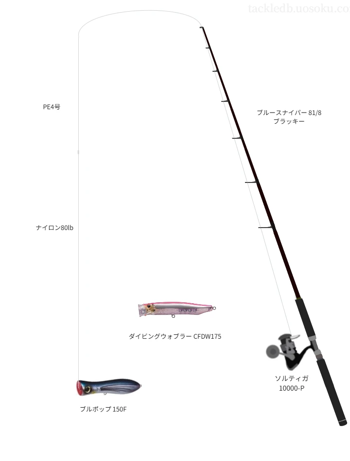 ソルティガ 10000-Pにブルースナイパー 81/8 ブラッキーを合わせるキャスティングタックル