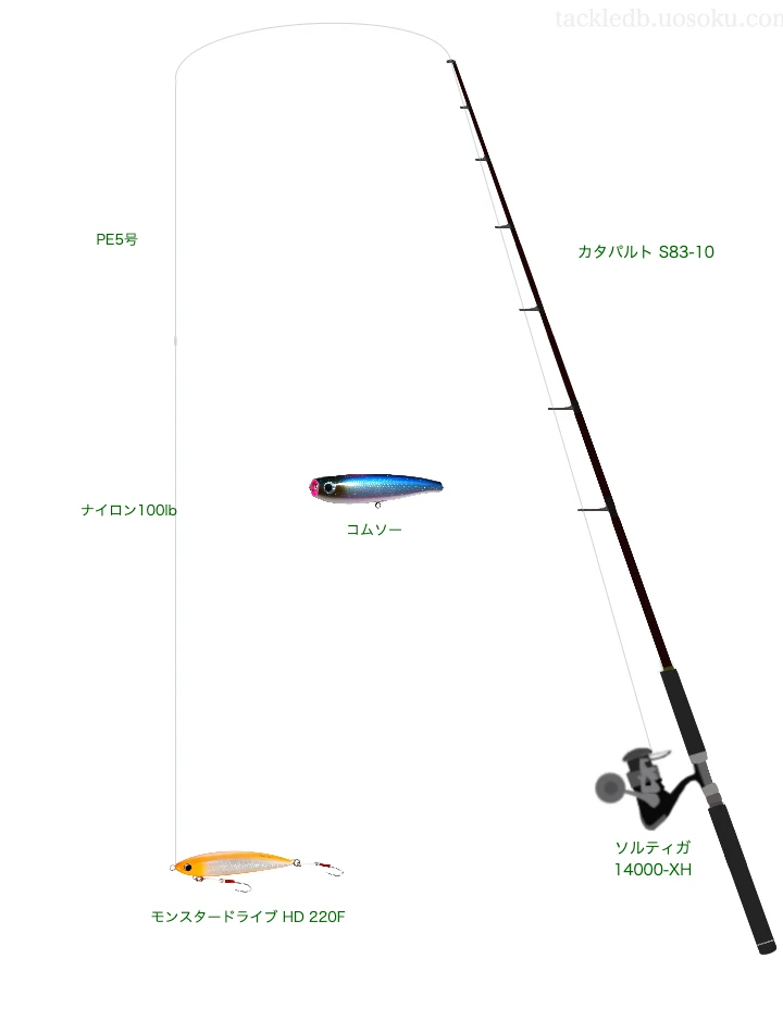 カタパルト S83-10とダイワのリールでコムソーを使用するタックル