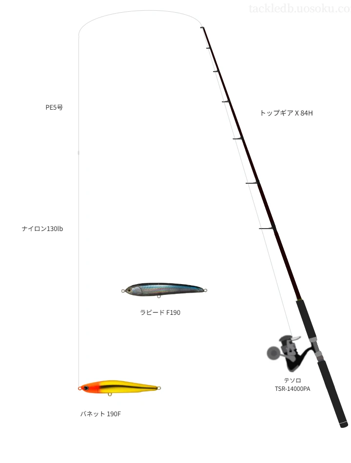 FULLDRAG X8 5号とSHOCK LEADER NL 130lbを使用したキャスティングタックル【トップギア X 84H】