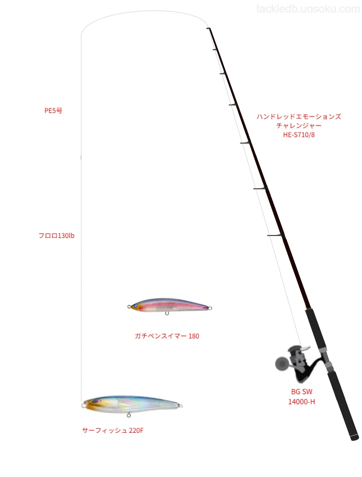サーフィッシュ 220Fのためのキャスティングタックル。ゼニスのロッドとダイワのリール