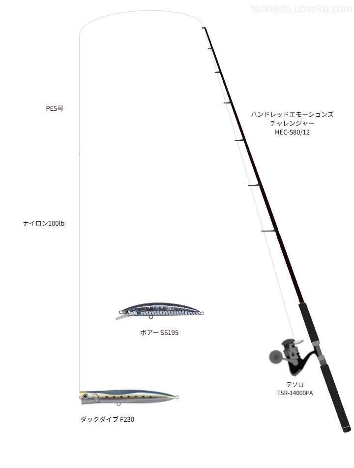 ハンドレッドエモーションズ チャレンジャー HEC-S80/12とテソロ TSR-14000PA,PE5号によるキャスティングタックル