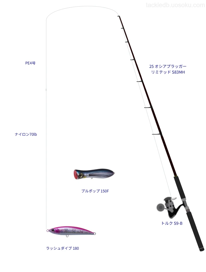 ウエイトが87.0g程度のルアーのためのキャスティングタックル【ラッシュダイブ 180】