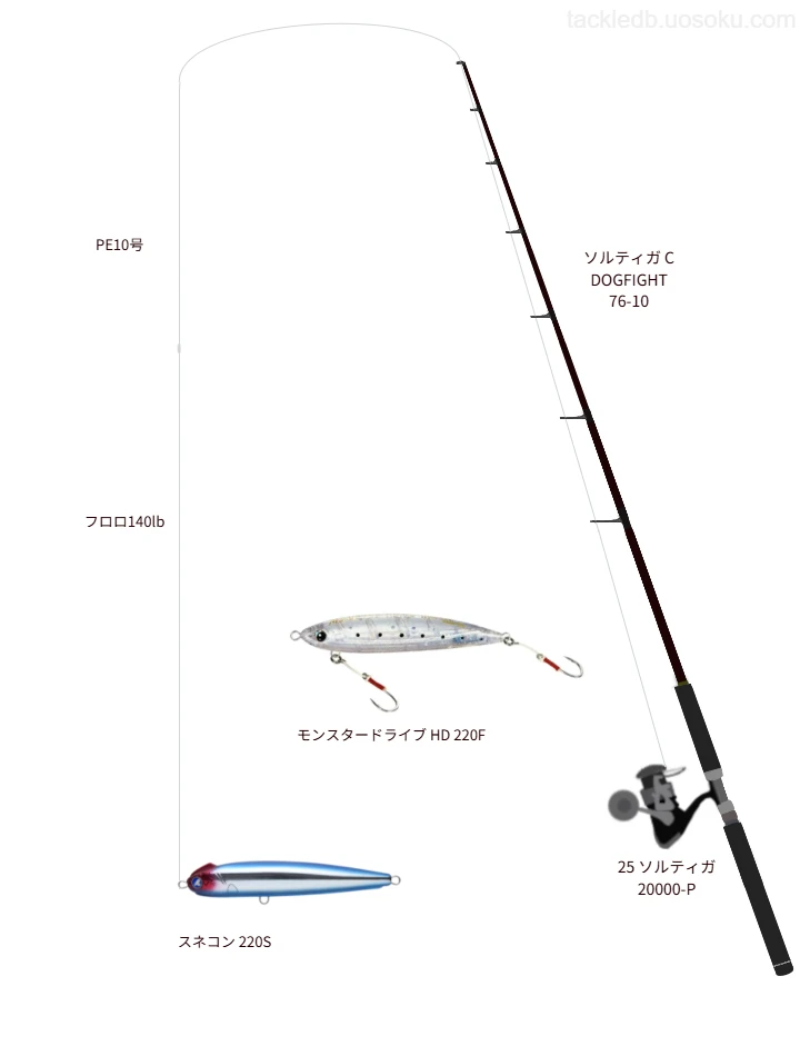 ウエイトが158.0g程度のルアーのためのキャスティングタックル【スネコン 220S】