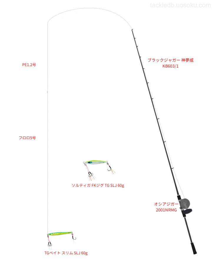60.0gのルアーを扱うSLJ・ライトジギングタックル【 ブラックジャガー 神夢威 KB603/1】