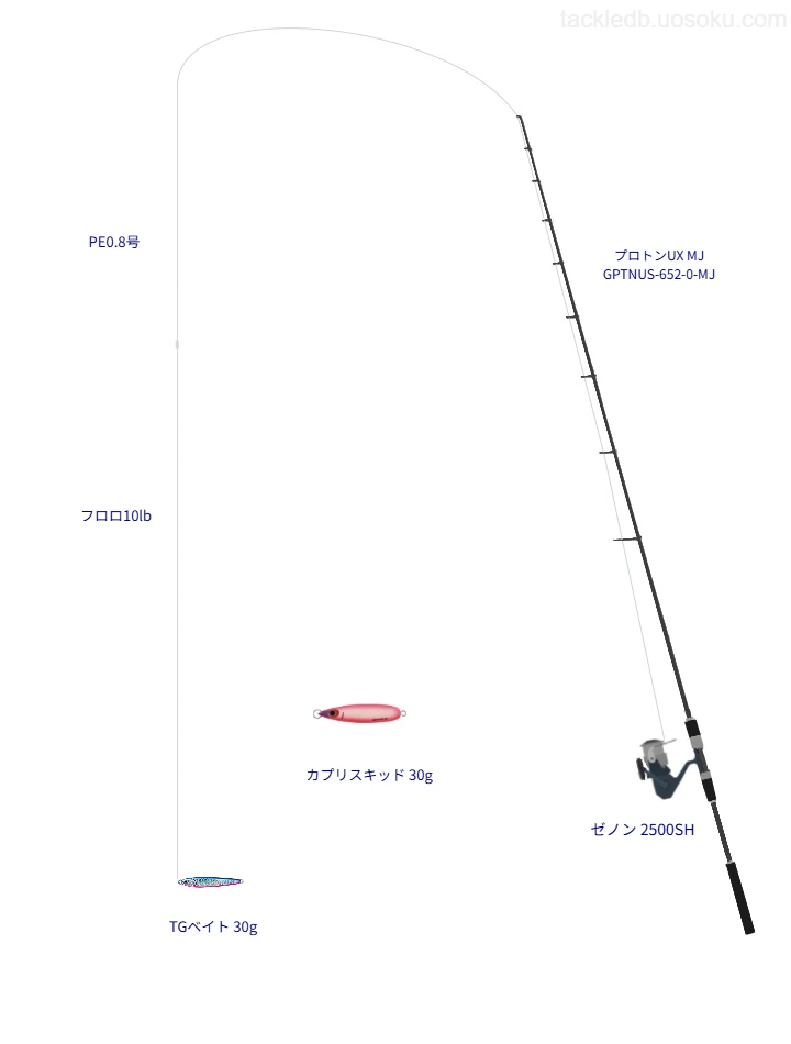 TGベイト 30gのためのSLJ・ライトジギングタックル。オリムピックのロッドとアブガルシアのリール