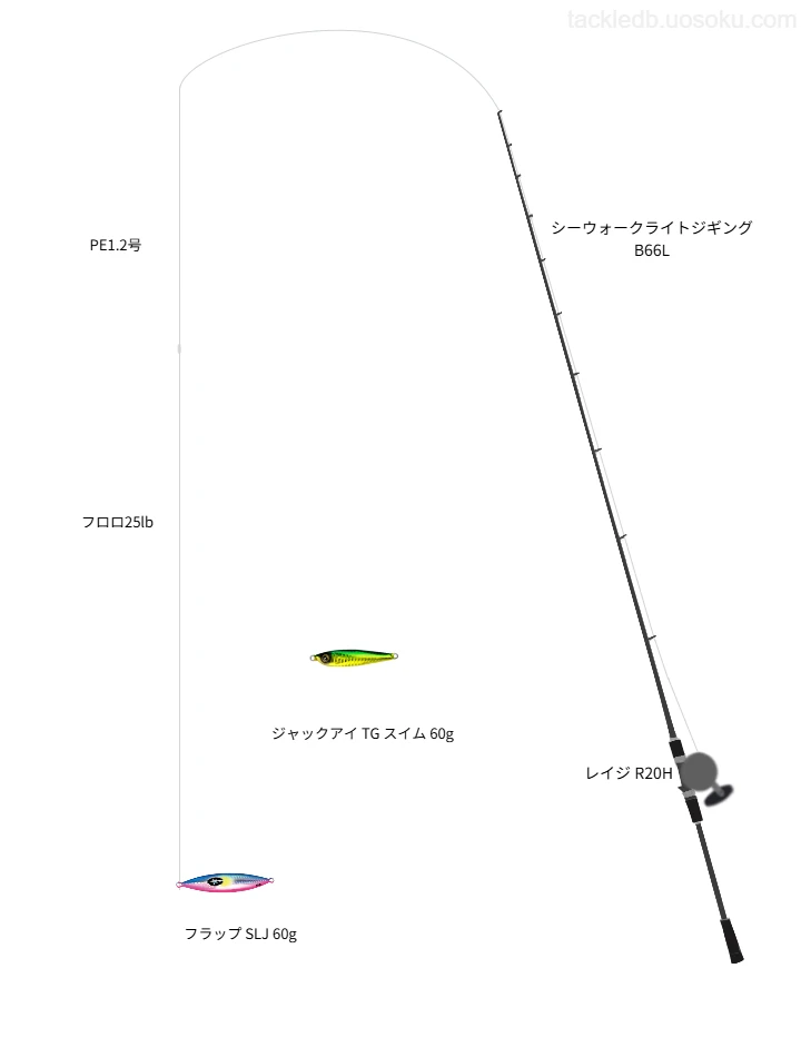 【玄界灘】フラップ SLJ 60gのためのSLJ・ライトジギングタックル【シーウォークライトジギング B66L】