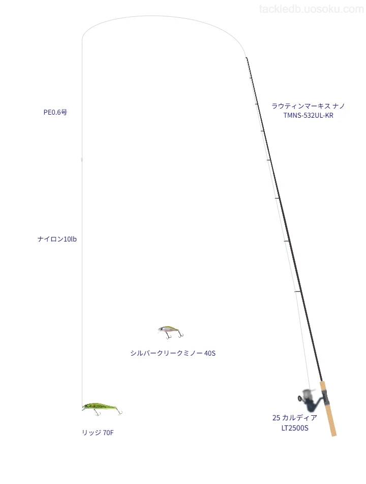 リッジ 70Fのためのトラウトタックル。アブガルシアのロッドとダイワのリール
