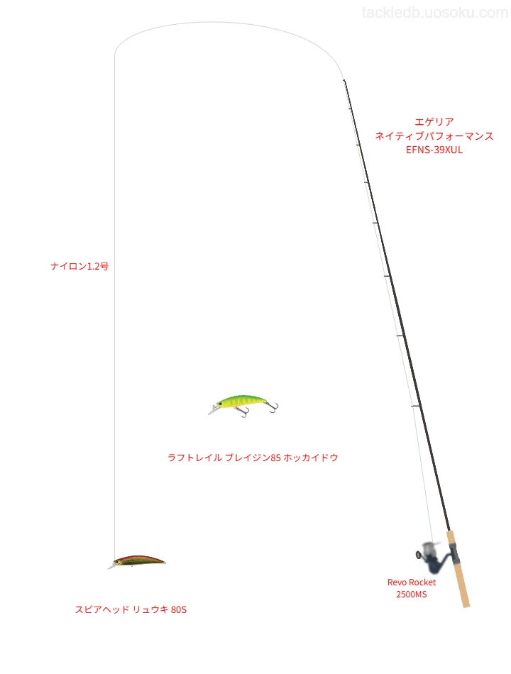 ミドルクラストラウトタックル。エゲリア ネイティブパフォーマンス EFNS-39XULとRevo Rocket 2500MSのリール
