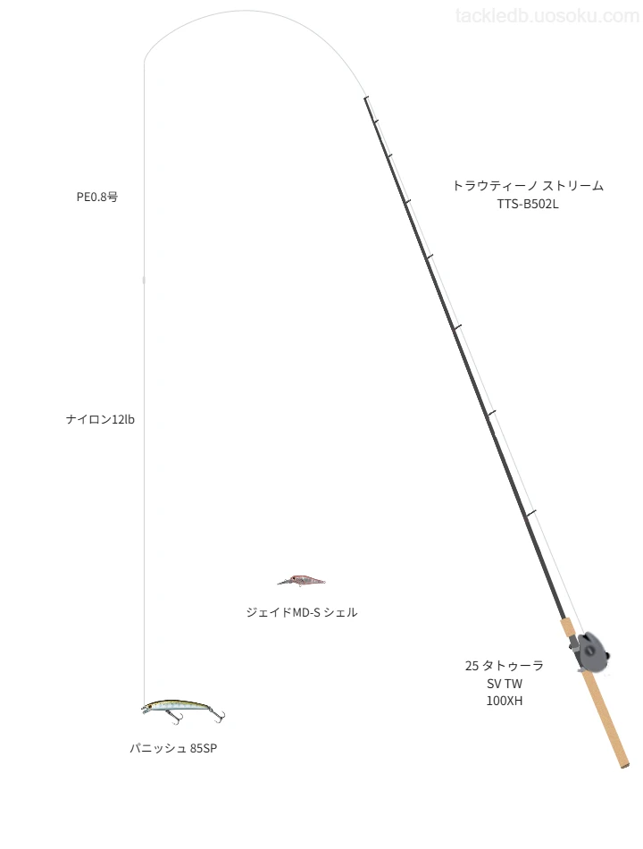 オールマイト 0.8号とソルティメイト ポケットショックリーダーNY 12lbを使用したトラウトタックル【トラウティーノ ストリーム TTS-B502L】