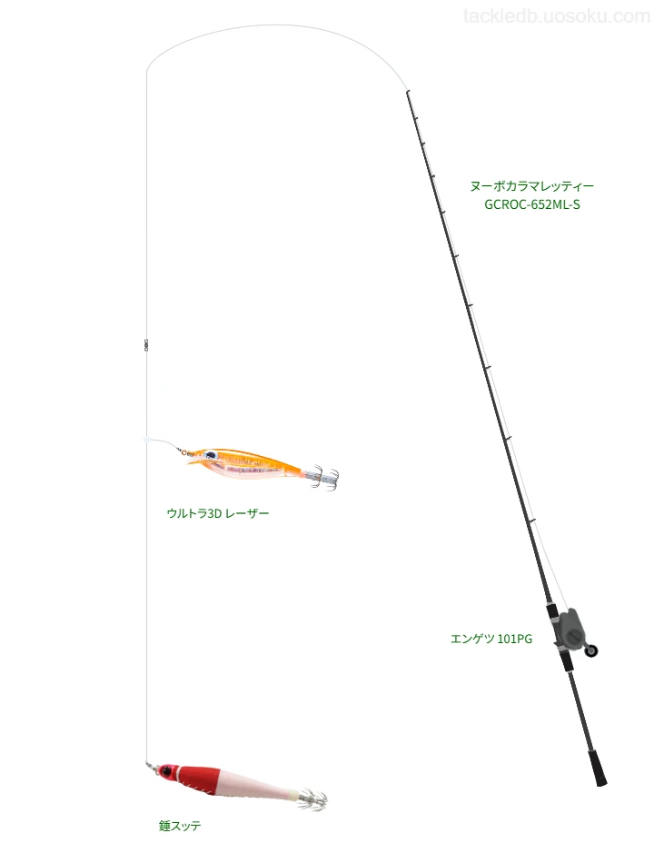 アーマード F+ 0.8号とSEA BASS SHOCK LEADER FC 5号を使用したイカメタルタックル【ヌーボカラマレッティー GCROC-652ML-S】