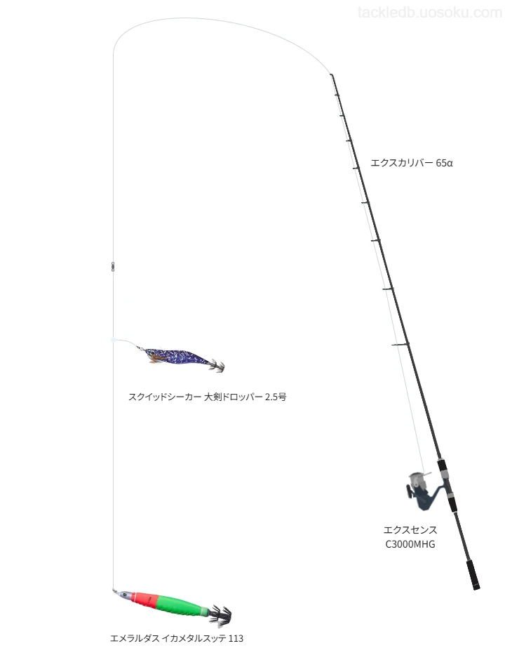 PEレジンシェラー8 0.8号とFC ABSORBER Slim＆Strong 4号を使用したイカメタルタックル【エクスカリバー 65α】
