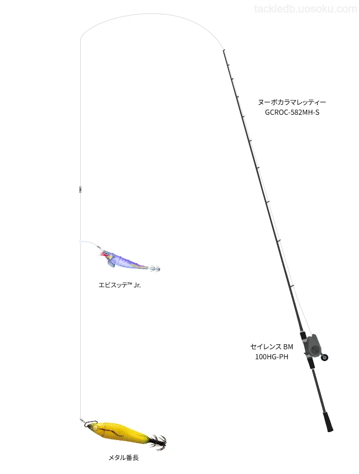 UVF PEデュラセンサー×12EX+Si3 0.8号とソルティメイト エギリーダーFCハード 4号を使用したイカメタルタックル【ヌーボカラマレッティー GCROC-582MH-S】
