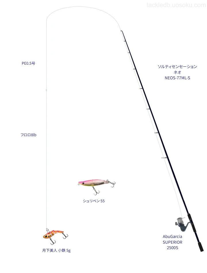 【妻鹿漁港】ソルティセンセーション ネオ NEOS-77ML-SとAbuGarcia SUPERIOR 2500Sによるミドルクラスライトゲームタックル【仮想インプレ】