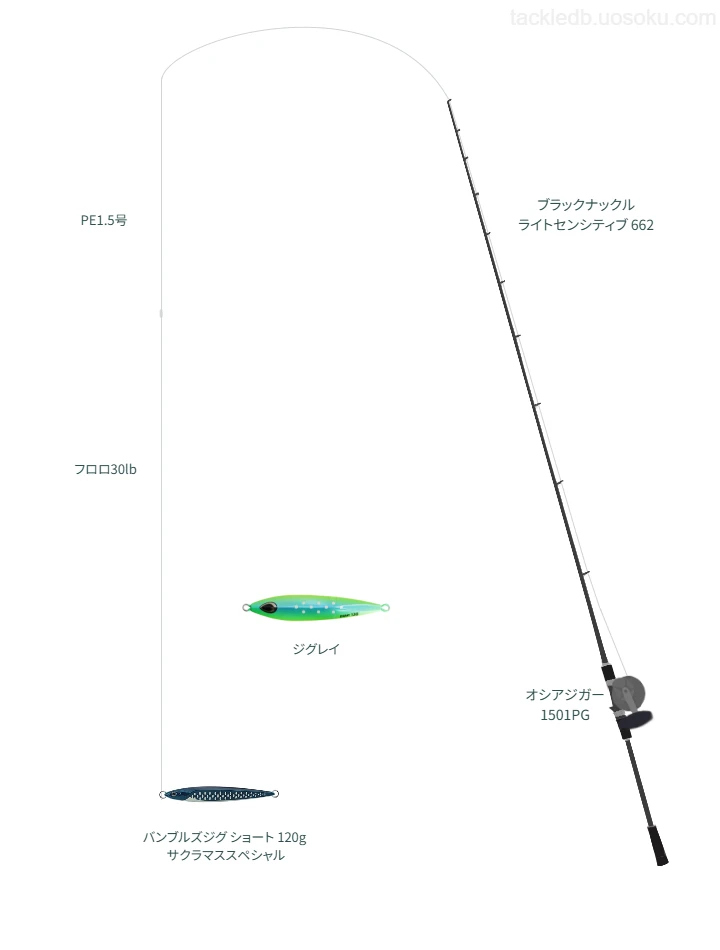 【広島湾】バンブルズジグ ショート 120g サクラマススペシャルを使うジギングタックル【ブラックナックル ライトセンシティブ 662】