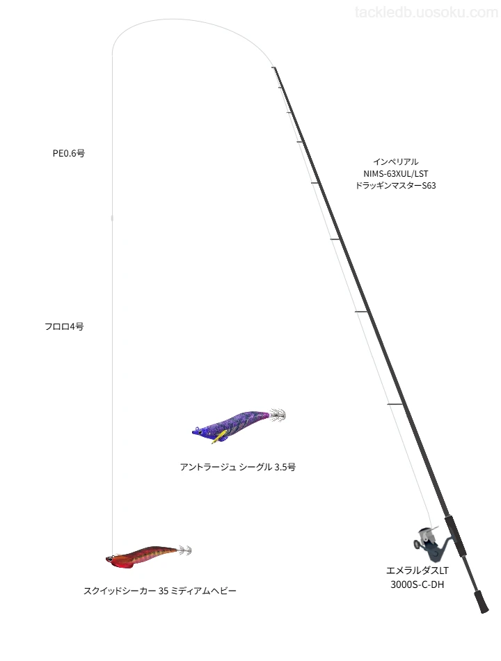 UVF モアザン デュラセンサー×8＋Si² 0.6号とSEA BASS SHOCK LEADER FC 4号を使用したボートエギングタックル【インペリアル NIMS-63XUL/LST ドラッギンマスターS63】